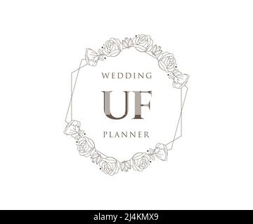 Lettre initiale de la FU Collection de logos de mariage monogramme, dessin à la main moderne minimaliste et modèles floraux pour cartes d'invitation, Enregistrer la date, élégant Illustration de Vecteur