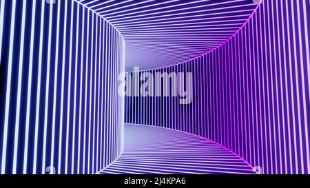 Magnifique tunnel bleu. Conception. Un tunnel bleu avec des bandes blanches qui se déplace vers l'avant. Banque D'Images