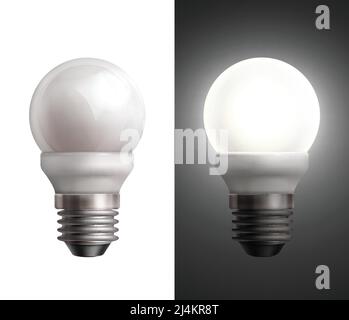 Illustration vectorielle avec lampes à économie d'énergie éteintantes sur fond noir et blanc Illustration de Vecteur