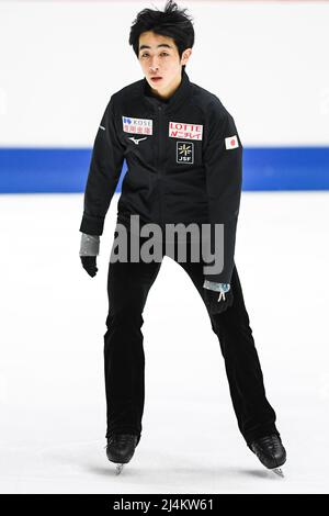 Tallinn, Estonie. 16th avril 2022. Tatsuya TSUBOI (JPN), pendant la pratique masculine, aux Championnats du monde juniors de patinage artistique 2022 de l'UIP, à la patinoire de Tondiaraba, le 16 avril 2022 à Tallinn, Estonie. (Photo de Raniero Corbelletti/AFLO) Banque D'Images