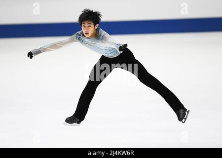 Tallinn, Estonie. 16th avril 2022. Tatsuya TSUBOI (JPN), pendant la pratique masculine, aux Championnats du monde juniors de patinage artistique 2022 de l'UIP, à la patinoire de Tondiaraba, le 16 avril 2022 à Tallinn, Estonie. (Photo de Raniero Corbelletti/AFLO) Banque D'Images