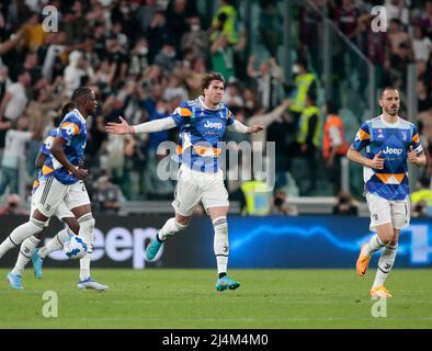 Lors de la série italienne, Un match de football entre Juventus FC et Bologne a lieu le 16 avril 2022 au stade Allianz de Turin, en Italie Banque D'Images