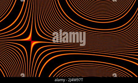 Les lignes courbes sont déformées dans l'espace informatique. Conception. Les lignes courbes au néon sont déformées avec l'effet de la démangeaison de l'écran. Effet de contraction linéaire sur l'écran de Banque D'Images