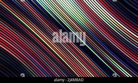 Lignes étroites courbes de différentes couleurs et lumière lumineuse. Mouvement. Rayures courbes, vue à l'intérieur du corps de l'espace avec temps et espace incurvés. Banque D'Images