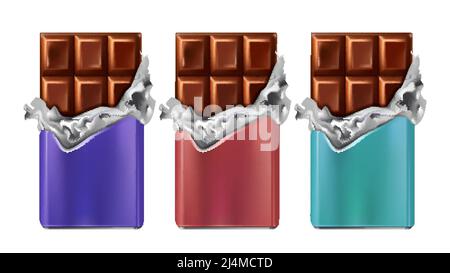 Ensemble de desserts à base de chocolat en emballages vierges Vector Illustration de Vecteur