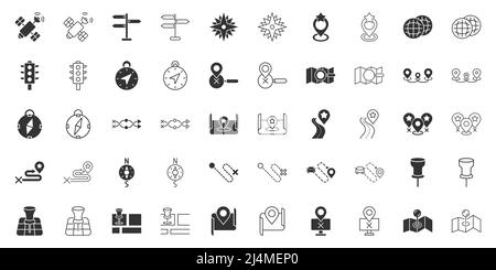 Icône de navigation définie à plat. Illustration du vecteur de direction GPS sur fond blanc isolé. Localisez le concept commercial de position de broche. Illustration de Vecteur