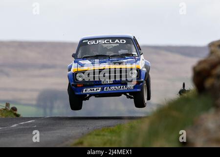 16th avril 2022, Ballymena, County Antrim, Irlande du Nord, Royaume-Uni; Circuit of Ireland International Rally, Round 3 du Irish Tarmac Rally Championship: Daniel McKenna et Andrew Grennan (Ford Escort MK2) ont terminé le rallye en cinquième place Banque D'Images