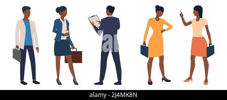 Ensemble de cadres d'affaires hommes et femmes avec porte-documents. Personnages de dessins animés vêtus de vêtements élégants. L'illustration vectorielle peut être utilisée pour presenta Illustration de Vecteur
