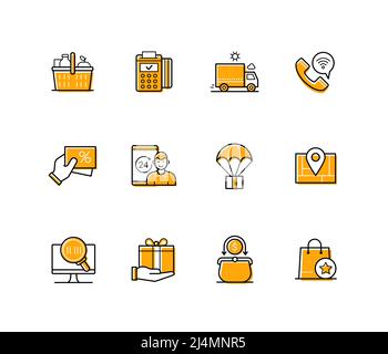 Shopping et livraison - jeu d'icônes de style design de ligne moderne Illustration de Vecteur