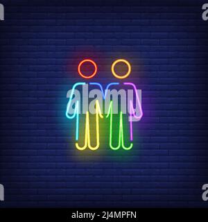 Signe néon de couple homosexuel masculin. Rainbow coloré gars forme, hommes, lgbt. Illustration vectorielle de style néon pour bannières lumineuses, panneaux d'affichage lumineux, gay p Illustration de Vecteur
