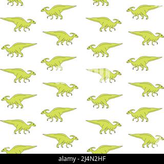 Motif vectoriel sans couture de vert main dessinés Doodle sketch parasaurolophus dinosaure isolé sur fond blanc Illustration de Vecteur