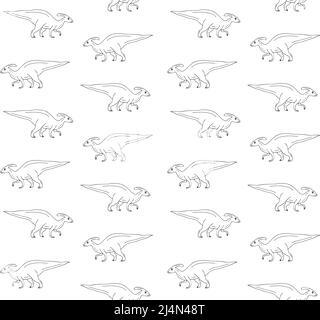 Motif vectoriel sans couture d'un dessin de doodle dessiné à la main parasaurolophus dinosaure isolé sur fond blanc Illustration de Vecteur