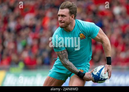 Limerick, Irlande. 17th avril 2022. Stuart Hogg d'Exeter lors de la Heineken Champions Cup, Round of 16, match de 2nd jambes entre Munster Rugby et Exeter Chiefs au parc Thomond de Limerick, Irlande, le 16 avril 2022 (photo par Andrew SURMA/ Credit: SIPA USA/Alay Live News Banque D'Images