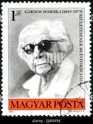 Timbre-poste imprimé en Hongrie, portrait de Mariska Gardos, féministe hongroise, syndicaliste, journaliste et éditeur, vers 1975 Banque D'Images