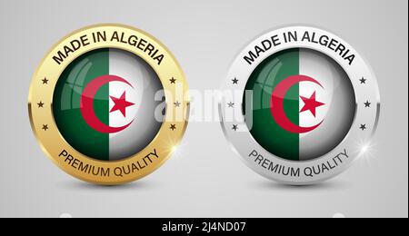 Jeu de logos et d'étiquettes fabriqués en Algérie. Certains éléments d'impact pour l'utilisation que vous voulez en faire. Illustration de Vecteur