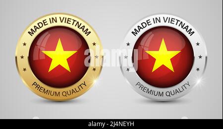Jeu de graphiques et d'étiquettes fabriqués au Vietnam. Certains éléments d'impact pour l'utilisation que vous voulez en faire. Illustration de Vecteur