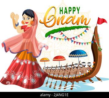 Illustration de l'affiche du festival de récolte hindou d'Onam Illustration de Vecteur