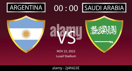 Coupe du monde de la FIFA, Qatar 2022. Groupes de correspondances. Argentine contre Arabie saoudite. Correspondance 08. Illustration vectorielle EPS 10 Illustration de Vecteur
