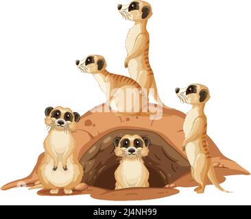 Groupe de meerkats avec burrow sur fond blanc illustration Illustration de Vecteur