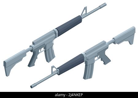 Le fusil automatique moderne isométrique isole sur un fond blanc. Pistolet de sous-machine tactique. Illustration de Vecteur
