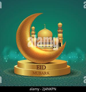 EID Mubarak et Ramadan Kareem salutations. croissant d'or vert fond .vector illustration design Illustration de Vecteur