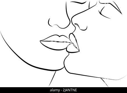 Un couple embrassant. Dessin linéaire d'un homme et d'une femme amoureux. Illustration moderne minimaliste. Illustration de Vecteur