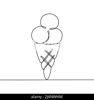 Dessin d'une ligne de boules de crème glacée dans le cône de gaufré. Illustration vectorielle isolée sur fond blanc. Illustration de Vecteur