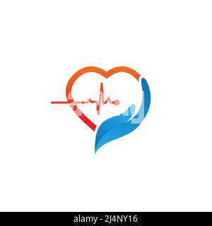 Cœur avec moniteur de rythme icône d'art de ligne d'impulsion pour applications médicales et sites Web. Respiration et signe vivant cœur rouge amour. Pression artérielle rouge médique , cardiog Illustration de Vecteur
