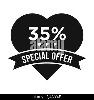 35 % de remise sur la bannière de la promotion de remise. Offre spéciale, événement, solde de Saint-Valentin, modèle de scénario d'étiquettes de réduction pour les fêtes Illustration de Vecteur