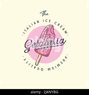 Logo crème glacée. Emblème de glace italienne. Crème glacée avec des lettres dans un cercle. Illustration de Vecteur