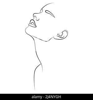 Ligne continue. Dessin du visage d'une femme. Beauté féminine minimaliste avec dessin continu en une ligne. Illustration de Vecteur