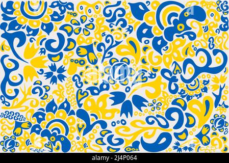 Art populaire illustration coeur et lettrage dans les couleurs de drapeau ukrainien et le modèle ethnique Illustration de Vecteur