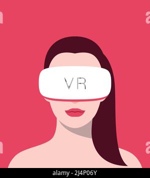 Beauté fille portant des lunettes de réalité virtuelle. Vue de face, jeux, illustration vectorielle Illustration de Vecteur