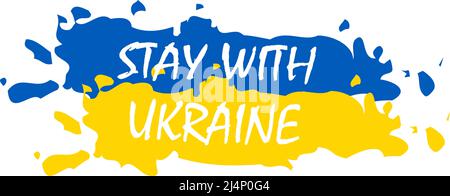 Illustration du vecteur de drapeau de l'Ukraine. Texte lettrage séjour avec l'Ukraine. Drapeau ukrainien texture bleu et jaune. Cœur, amour pour l'Ukraine. Illustration de Vecteur