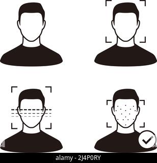 Identification des visages, icônes de concept du système de reconnaissance faciale, identification biométrique, vérification personnelle, illustration vectorielle simple Illustration de Vecteur