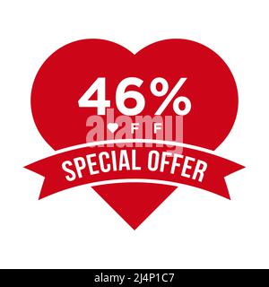 46 % de remise sur la bannière de la promotion de remise. Offre spéciale, événement, solde de Saint-Valentin, modèle de scénario d'étiquettes de réduction pour les fêtes Illustration de Vecteur