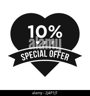 10 % de remise sur la bannière de la promotion de remise. Offre spéciale, événement, solde de Saint-Valentin, modèle de scénario d'étiquettes de réduction pour les fêtes Illustration de Vecteur