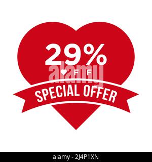 29 % de remise sur la bannière de la promotion de remise. Offre spéciale, événement, solde de Saint-Valentin, modèle de scénario d'étiquettes de réduction pour les fêtes Illustration de Vecteur