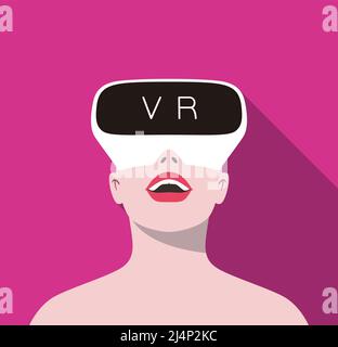 Beauté fille portant des lunettes de réalité virtuelle. Vue de face, jeux, recherche, illustration vectorielle Illustration de Vecteur