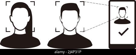 Identification des visages, icônes de concept du système de reconnaissance faciale, identification biométrique, vérification personnelle, illustration vectorielle simple Illustration de Vecteur