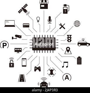 icônes de voiture à conduite automatique, illustration vectorielle Illustration de Vecteur