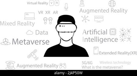 Métaverse Virtual Reality concepts. Homme portant 3D lunettes Illustration de Vecteur