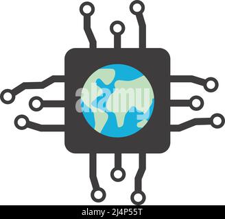 La terre au centre de la carte de circuit imprimé, la terre l'intelligence artificielle avenir Illustration de Vecteur