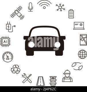 Jeu d'icônes de ligne de réparation de voiture Illustration de Vecteur