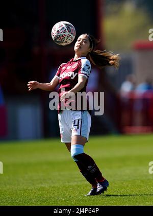 Yui Hasegawa de West Ham United lors du match de demi-finale de la Vitality Women's FA Cup au stade de construction de Chigwell, à Londres. Date de la photo: Samedi 16 avril 2022. Banque D'Images