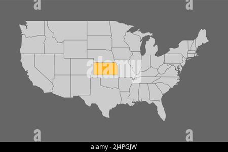 Carte des États-Unis avec les points forts du Kansas Illustration de Vecteur