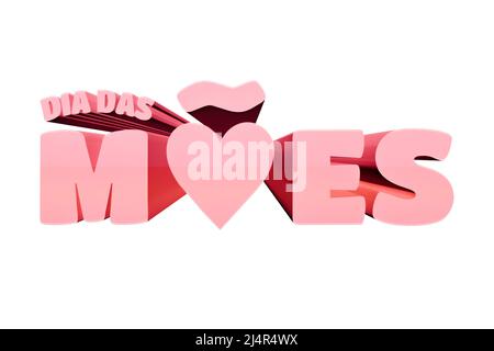 modèle de carte de vœux, de prospectus et de publication sur les réseaux sociaux pour la fête des mères 3D. Fête des mères écrit en portugais brésilien, composition 3D rendu isolé sur WHI Banque D'Images