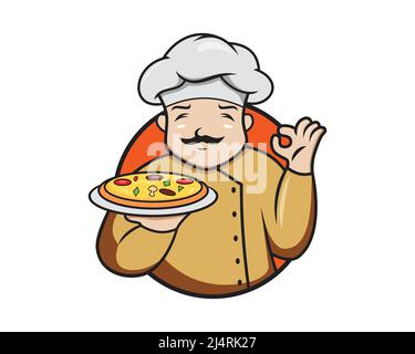 Illustration de la mascotte du chef de pizza avec un vecteur de style dessin animé Illustration de Vecteur