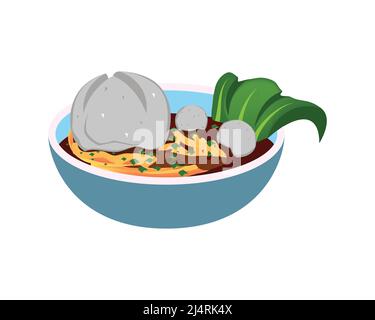 Illustrations détaillées de Bakso ou de produits alimentaires asiatiques Illustration de Vecteur