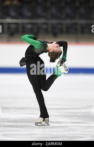 Olesya RAY (GER), au cours du patinage libre des femmes, aux Championnats du monde juniors de patinage artistique 2022 de l'UIP, au Tondiaba Ice Hall, le 17 avril 2022 à Tallinn, Estonie. Credit: Raniero Corbelletti/AFLO/Alay Live News Banque D'Images